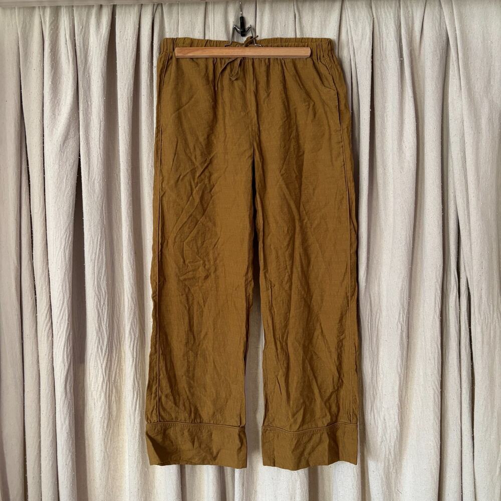 Relaxed straight leg Lagenlook comfy pants by Grade + Gather Mustard Gold Sz L